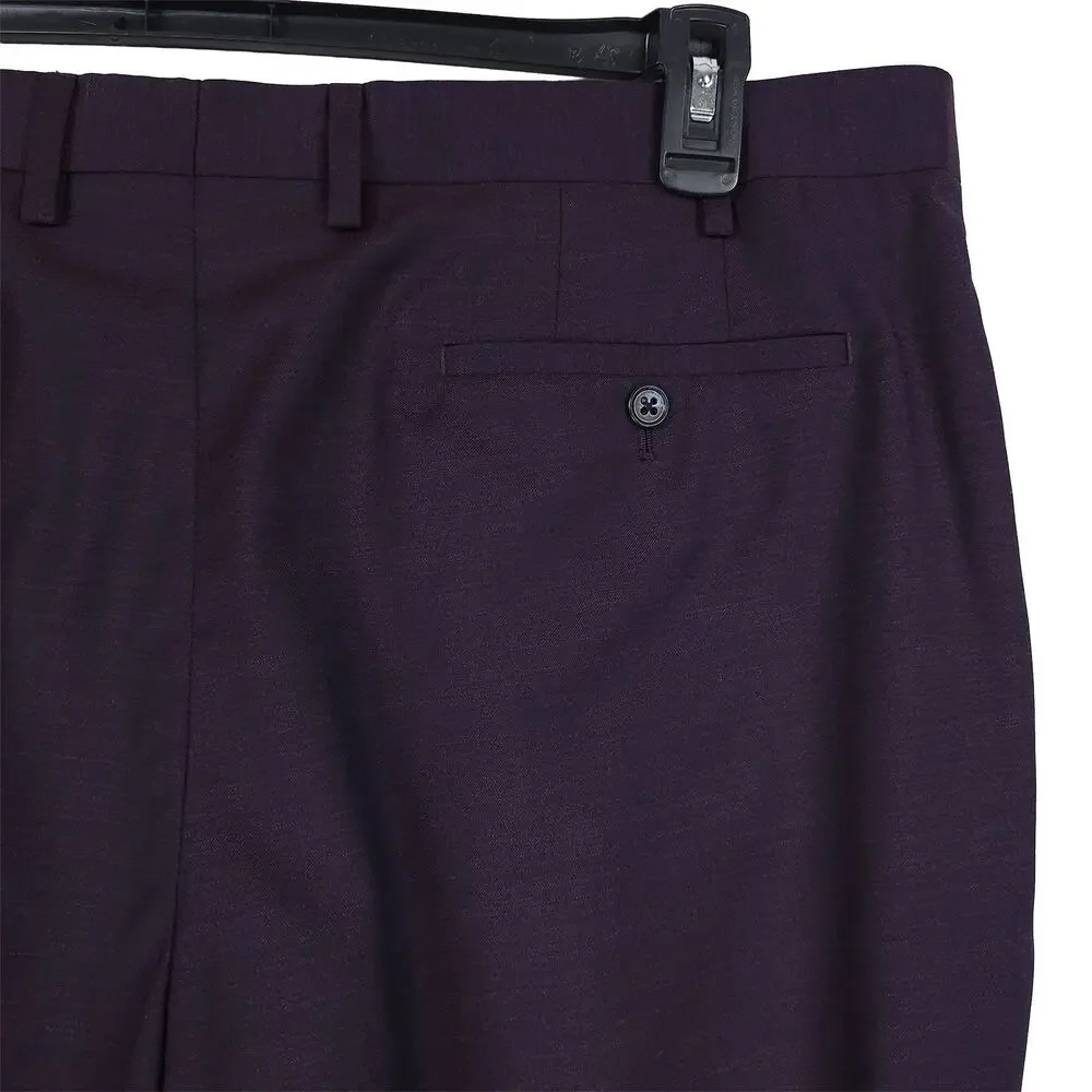 John Varvatos Mens Slim Fit 2 Piece Suit 46R 38W Purple Solid Virgin Wool Twill